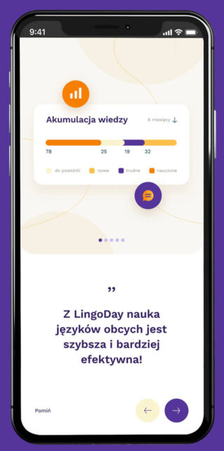 Screen aplikacji do nauki języków obcych - Lingo Day